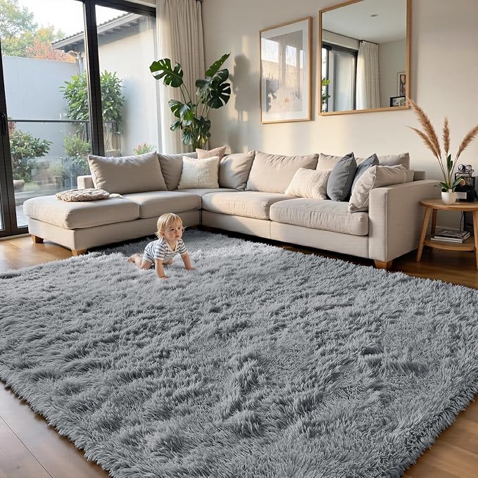 Light Grey 10x14 Area Rugs for Living Room, Fluffy Rug Large Bedroom Carpet | - Image 2