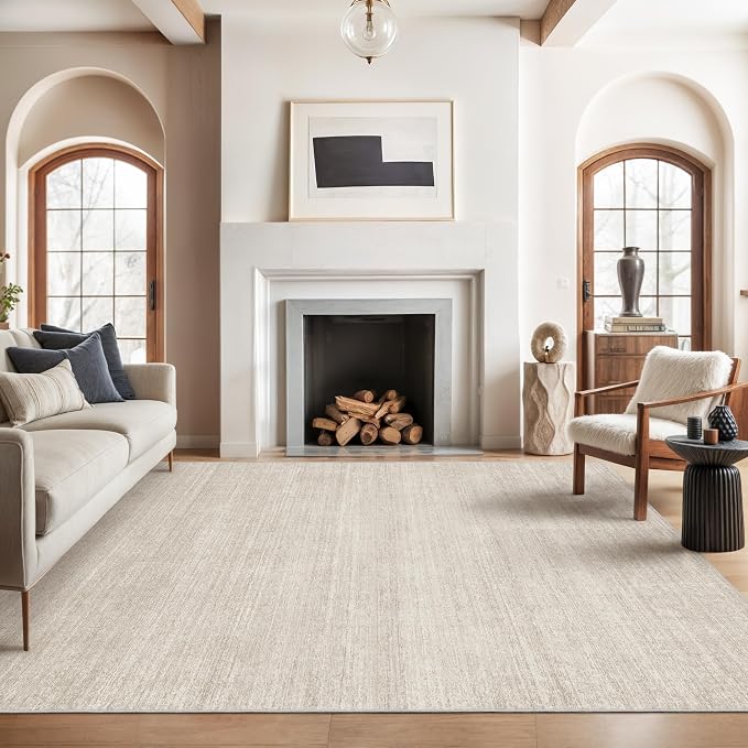 8x10 Area Rugs for Living Room, Large Washable Rug Non Slip Beige | Soft Low by Valenrug