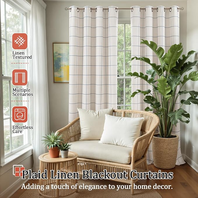 Plaid Curtains 90 Inches Long, 2 Panels Each 52 Wide, 100% Blackout Curtains - Image 2