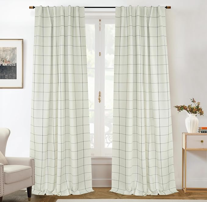 DriftAway 100% Blackout Plaid Linen Curtains 108 Inches Long 2 Panels Black | by DriftAway