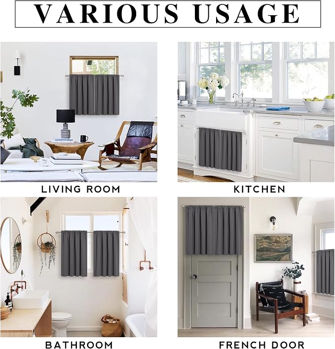 RYB HOME Basement Bathroom Kitchen Cafe Blackout Privacy Curtains 30 inches | - Image 7