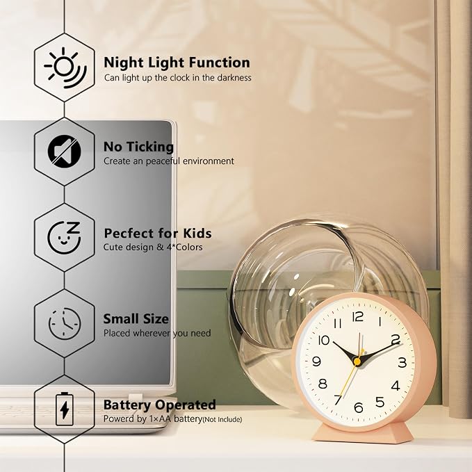 AYRELY® 4.5" Analog Alarm Clock, Small Retro Desk Clock and Table Clock | - Image 2