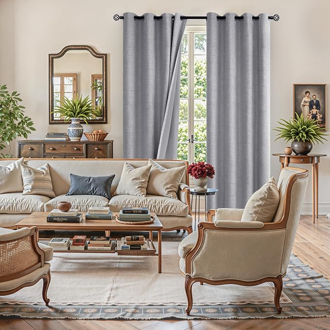 YoungsTex Grey Linen Blackout Curtains - Image 4