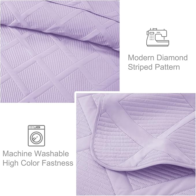 Exclusivo Mezcla California King Size Quilt, Lilac | Soft Bedspreads - Image 5