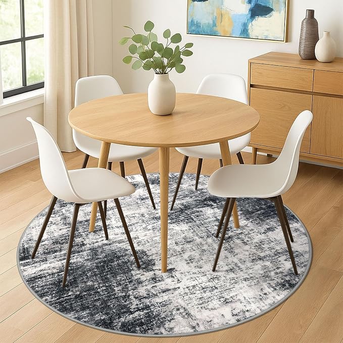 Abstract Round Area Rug 6 Ft Washable Circle Rugs Large Round Rug Non Slip Thin - Image 3