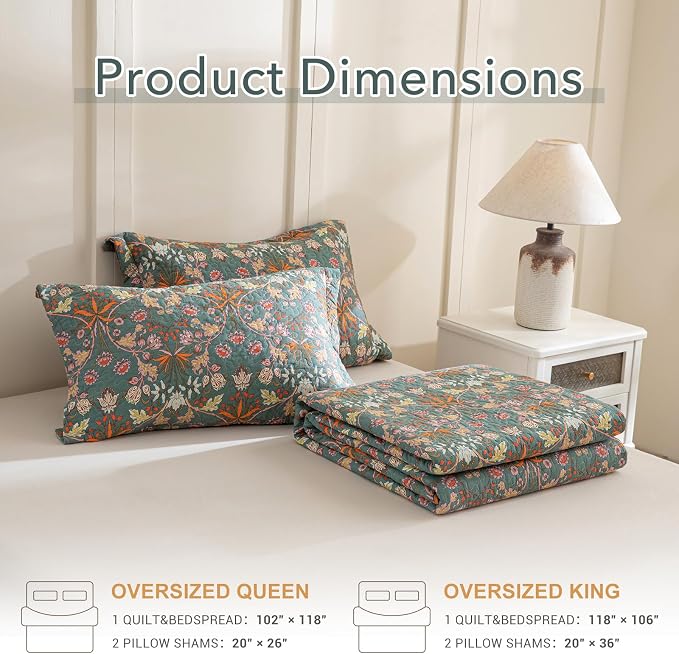 Lady Ann Oversized Queen Quilt Set, Vibrant Paisley Flowers Pattern Plant - Image 6
