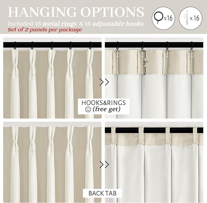 Cream Blackout Pinch Pleated Kitchen Curtains 63 Inch Long Panels 2 Sets - Image 8