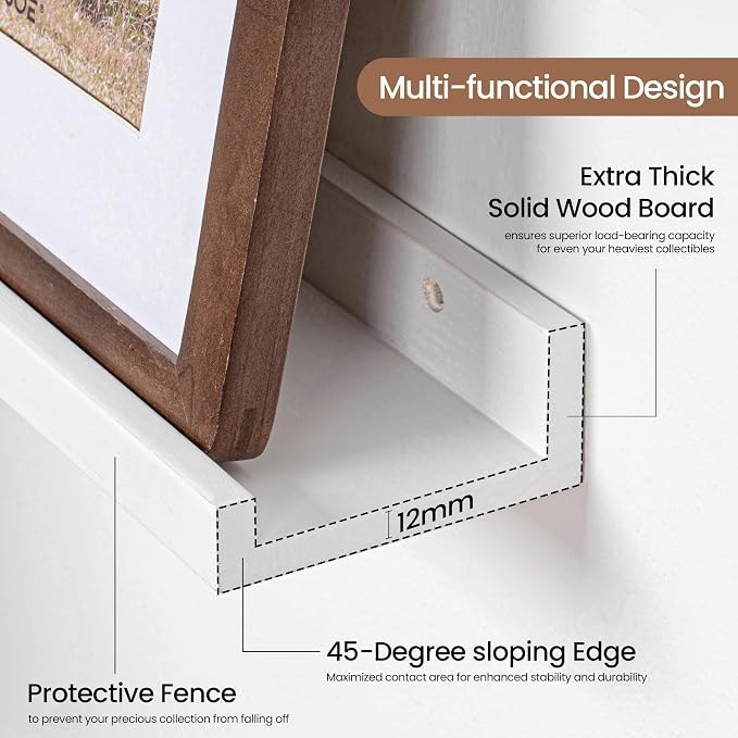 Picture Ledge Shelf, Solid Pine Wood Floating Shelves Set of 2, 48 Inches - Image 4