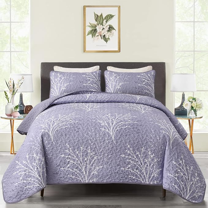 DJY Purple Quilt Set King Size Branch Botanical Bedspread Coverlet Set | 3 by HOME