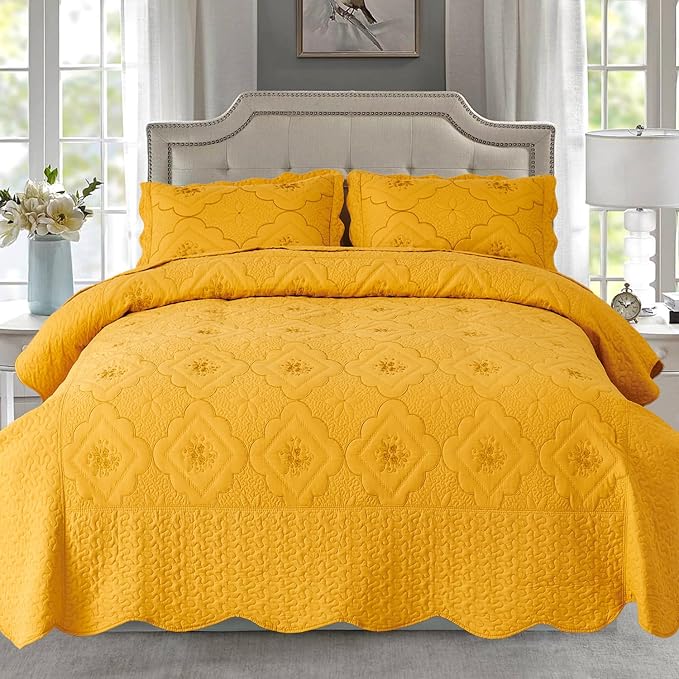 Cmfshape Floral Embroidery Quilt Set, 3 Pieces King Quilt Bedding Set, Classic by cmfshape-quiltset