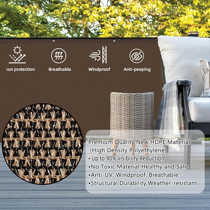 Custom Size 2.5'x15' Brown Balcony Privacy Screen 90% UV Block | Windscreen - Image 2