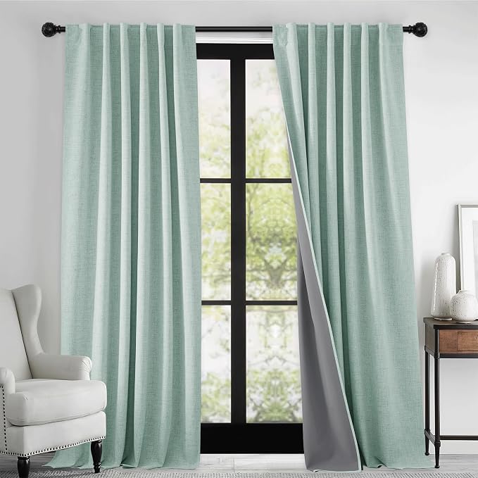 RYB HOME 100% Blackout Linen Textured Curtains 90 inches Long, Thermal - Image 2