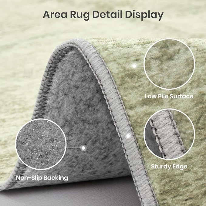 8x10 Area Rugs for Living Room, Large Washable Rug Non Slip Green | Soft Low - Image 4