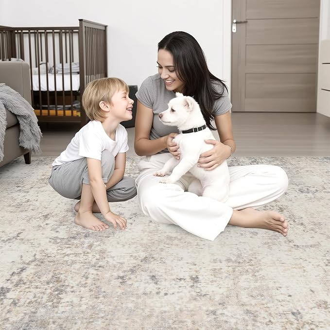 8x10 Area Rug Living Room: Modern Washable Soft Carpet Brown Beige | - Image 7