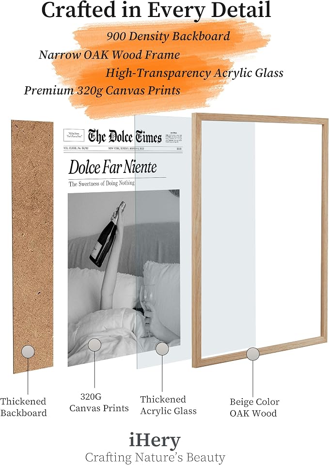 iHery Small 8x10in Dolce Far Niente Framed Newspaper Wall Art | Natural OAK - Image 4