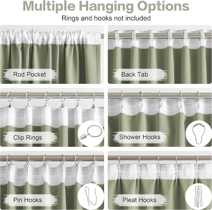 Light Sage Green Curtains 84 Inches Long Back Tab/Rod Pocket Room Darkening - Image 3