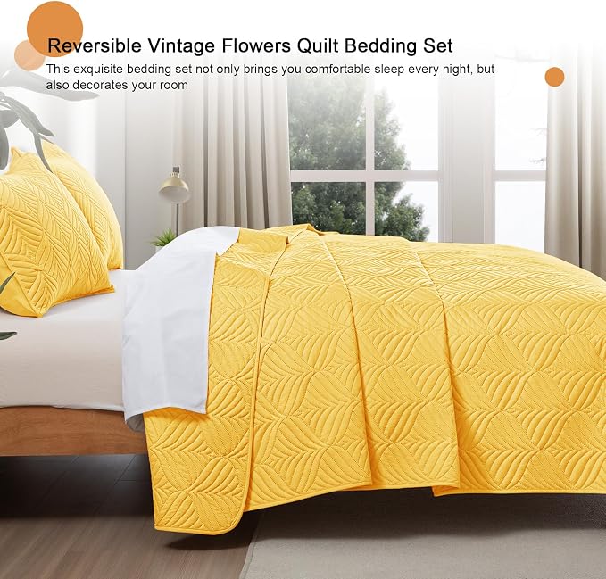 Whale Flotilla Soft Cal King Quilt Bedding Set, Lightweight Bedspreads | Yellow - Image 7