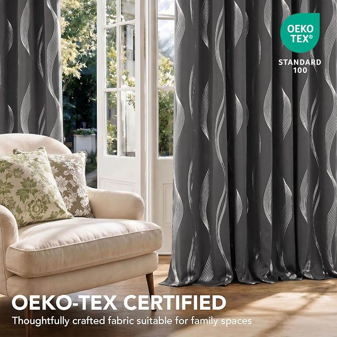Deconovo Curtains for Living Room, Pattern Blackout Curtains 84 Inches Long | - Image 5