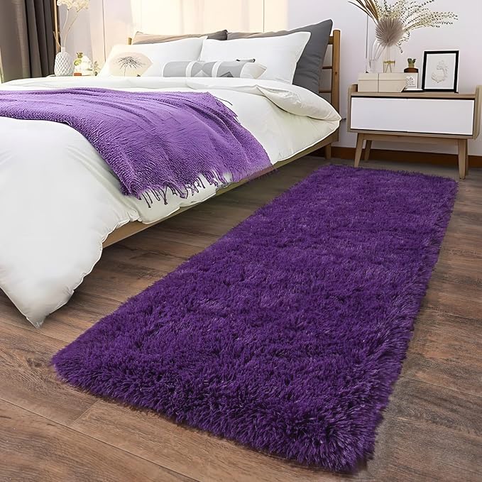 Soft Runner Rugs for Bedroom Hallway, 2 Packs 2x6 Purple Fluffy Shag | Non Slip - Image 8
