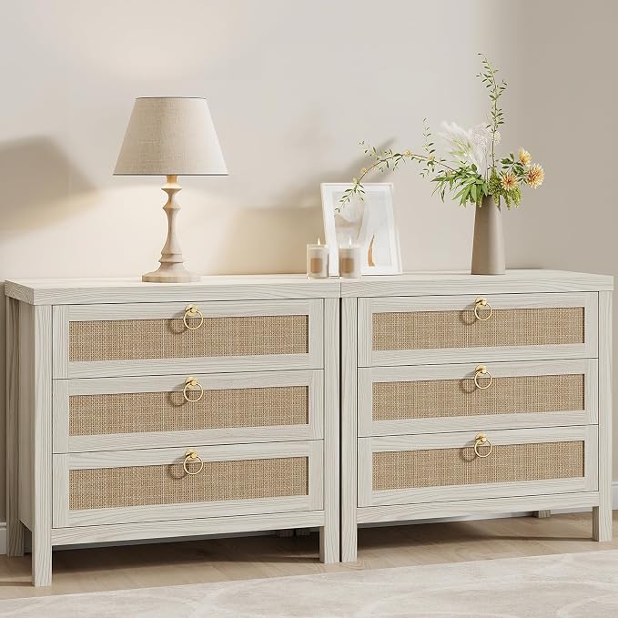 Eclatara Large Rattan Night Stand Set of 2 Boho Nightstand by Eclatara