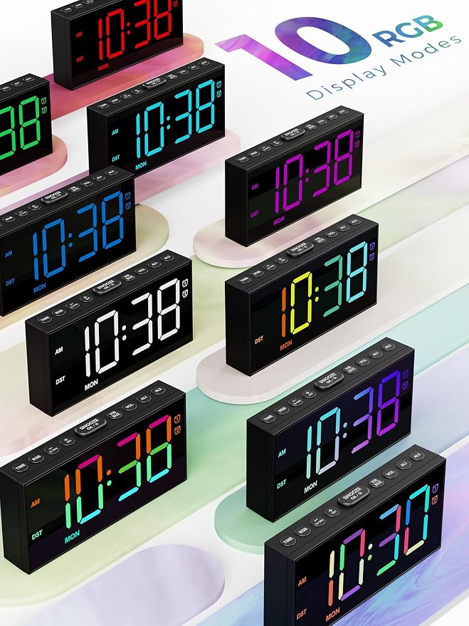Digital Alarm Clock for Heavy Sleepers, 7.5-Inch RGB Display, Dual Alarms | 10 - Image 2