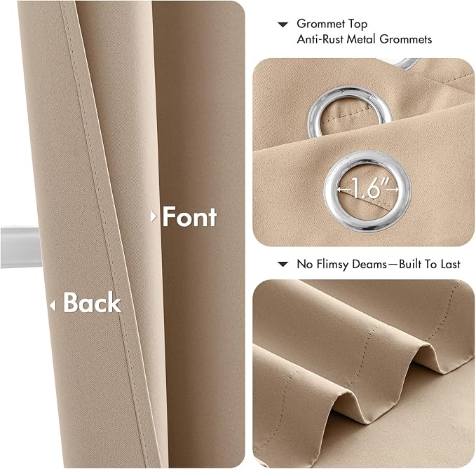 MIULEE Blackout Curtains for Bedroom 2 Panels 40 x 63 Inch Long Beige | Thermal - Image 4