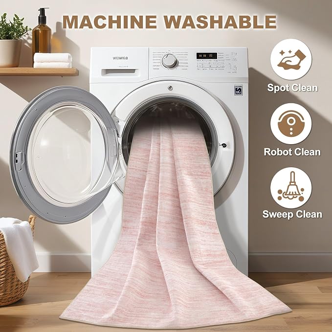 Nakagishi Boho 6x9 Area Rug Living Room Rugs Machine Washable Pink | Soft - Image 2