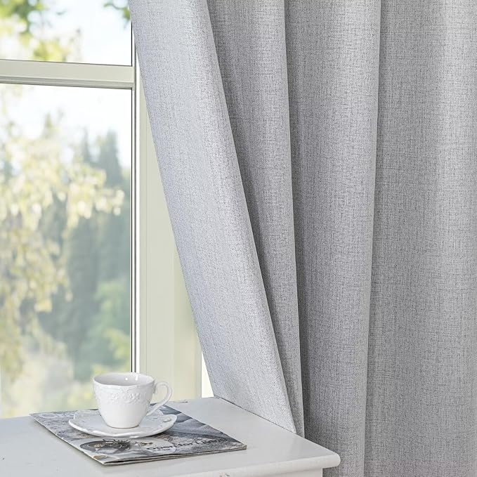 100% Blackout Curtains 72 inch Length 2 Panels Faux Linen Long Drapes - Image 5