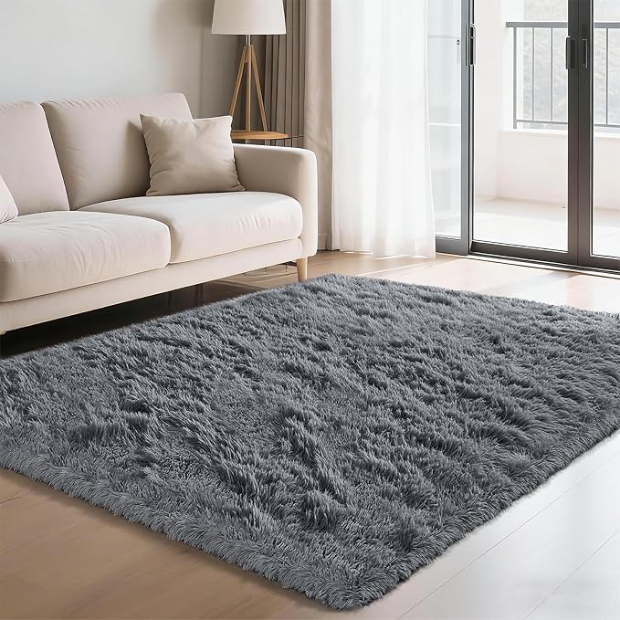 4x6 Grey Rug for Bedroom, Fluffy Shag Area Rug Small Rug Bedroom Carpet | by Yongyangjuxi