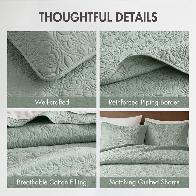 Madison Park Twin Quilt Bedding Set, Cottage-Inspired Damask, Classic Stitch - Image 4