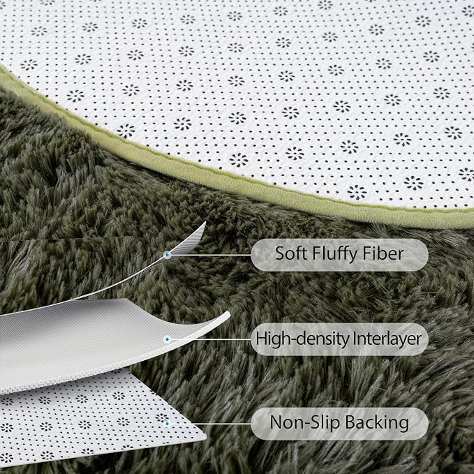 Goideal Fluffy Bedroom Rug, Small Oval Area Rugs, Olive Green Shag Bedside - Image 6