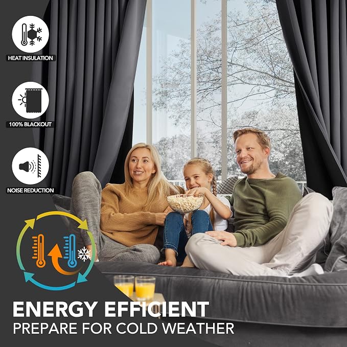Deconovo 100% Blackout Curtains, Thermal Insulated Window Drapes, Noise - Image 6