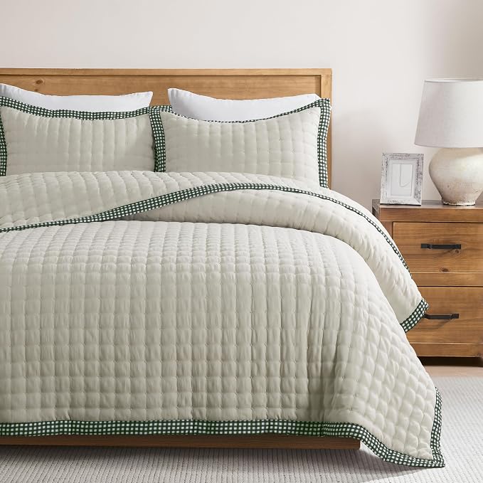 WDCOZY Wheat Cloud Quilt Set King Size, Lightweight Soft Cross Stitch Bedspread by WDCOZY
