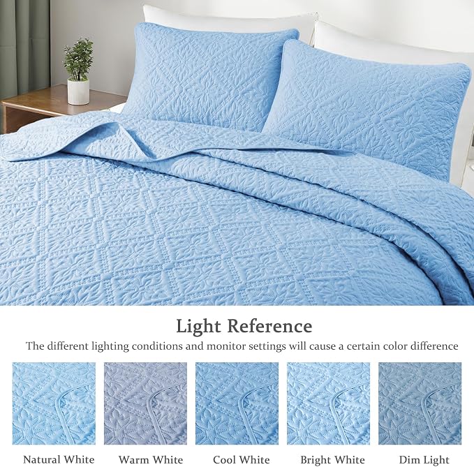 Exclusivo Mezcla California King Quilt Set, Light Blue | Lightweight Soft - Image 3