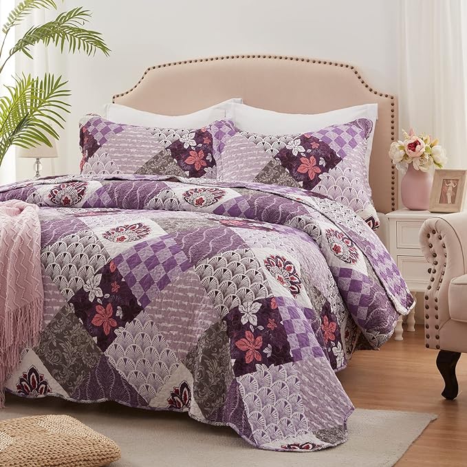 King Size Quilt Set 3 Pieces Lightweight Reversible Bedspread-98''x106'' Soft by LEAONME