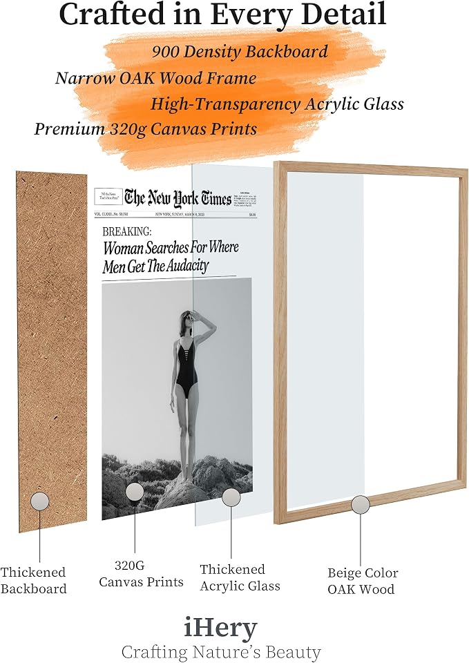 iHery 16x20in Where Men Get the Audacity Framed Newspaper Wall Art | Natural - Image 5