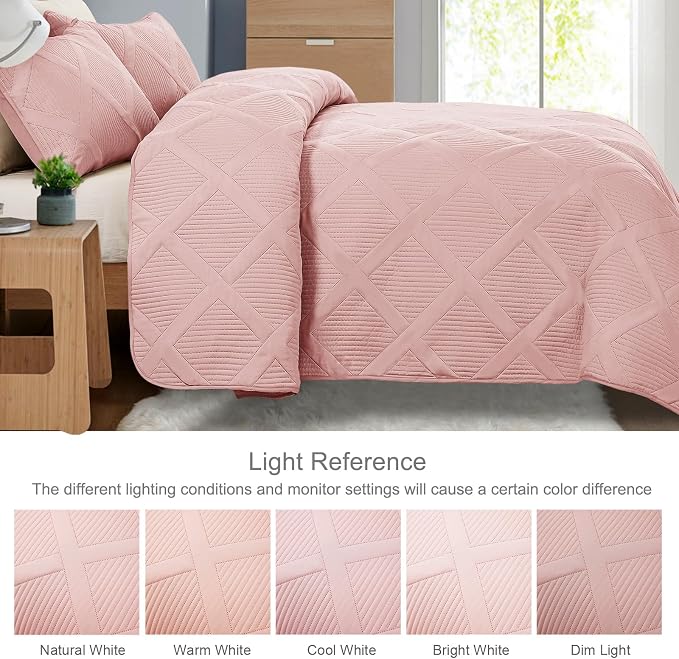 Exclusivo Mezcla Twin Size Quilt Set, Blush Pink | Soft Bedspreads - Image 3