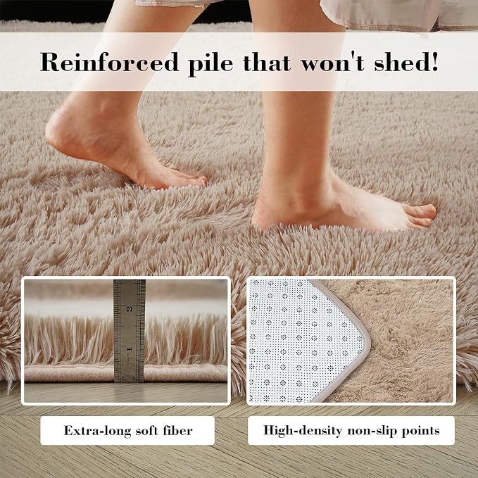 Beige 2x4 Area Rugs for Bedroom, Fluffy Shag Rug Small Rug Bedside Carpet | - Image 6