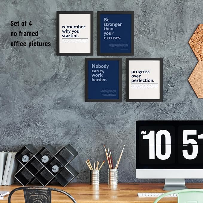 DSHFG Navy Blue Motivational Inspirational Office Wall Art Decor Prints | - Image 5