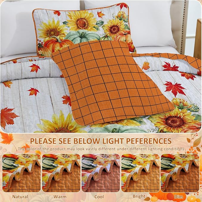Yiran Happy Thanksgiving Harvest Quilt Queen Size, Fall Bedding Set | Pumpkin - Image 6