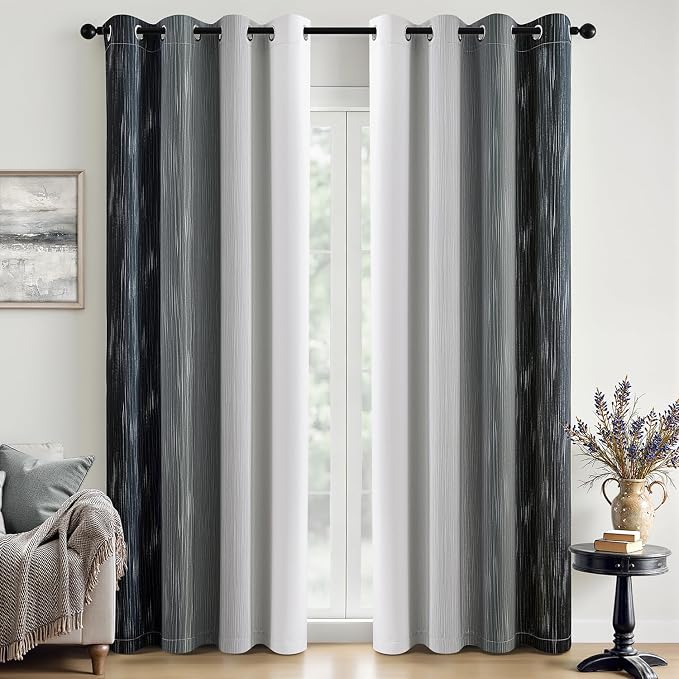 MIULEE Black and Greyish White Ombre Blackout Curtains 52Wx84L Set of 2 | Full by MIULEE