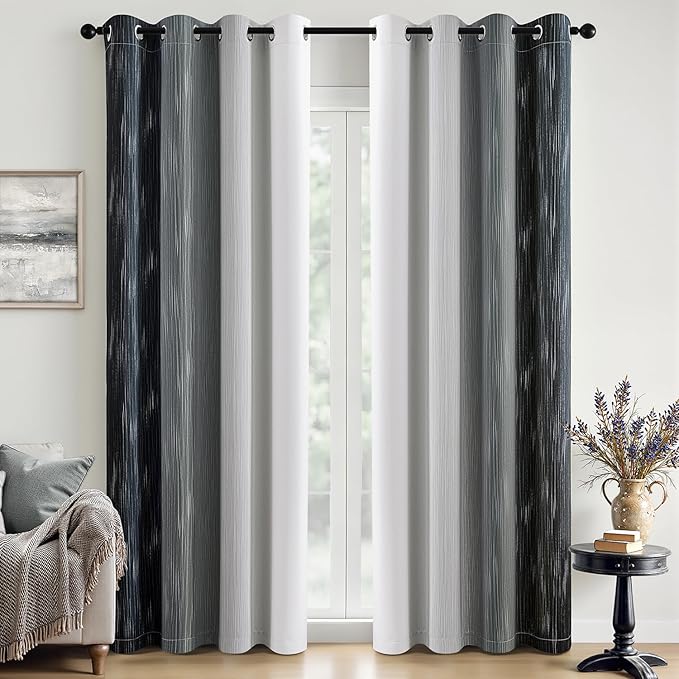 MIULEE Black and Greyish White Ombre Blackout Curtains 52Wx90L Set of 2 | Full by MIULEE