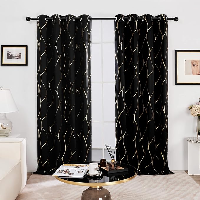 Deconovo Curtains for Living Room, Pattern Blackout Curtains 63 Inches Long | - Image 2