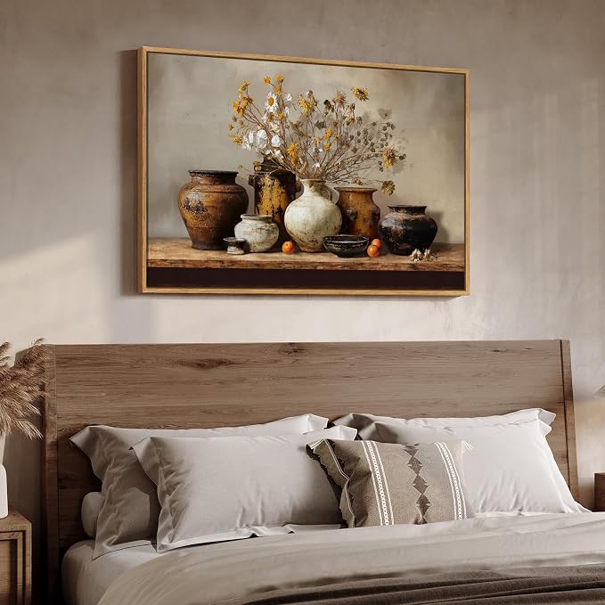 Framed Vintage Farmhouse Rustic Floral Pottery Kitchen Wall Art, 24x36 In | - Image 4