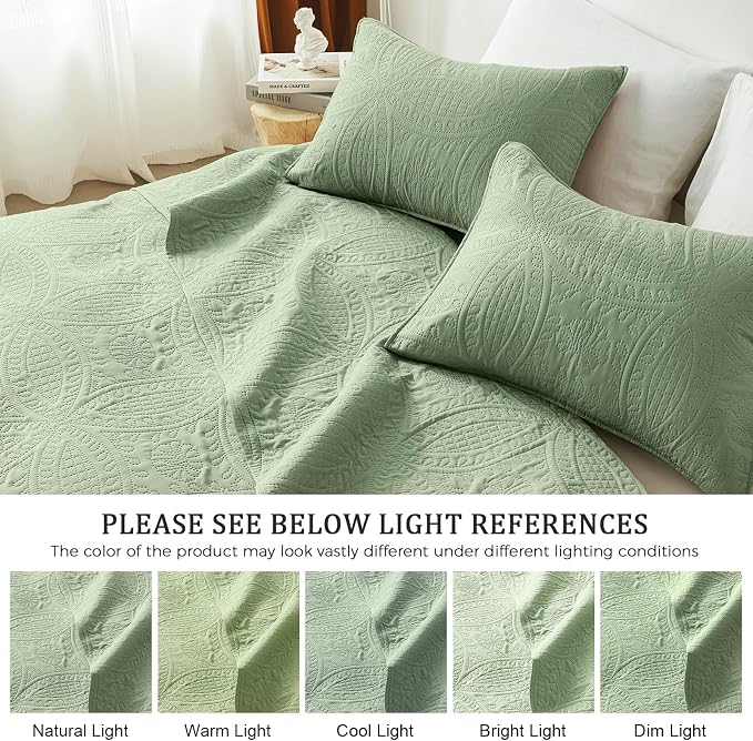 akkialla 118"x106" Sage Green California King Quilt Set, Oversized Floor-Length - Image 5