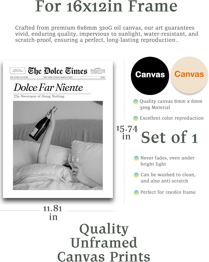 iHery 12x16in Dolce Far Niente Unframed Newspaper Wall Art | Unframed Canvas - Image 2