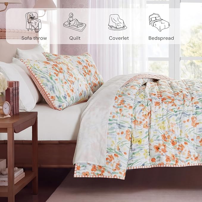 Twin/Twin XL Quilt Set-2 Pieces Soft Bedding Floral Reversible Coverlet | All - Image 4