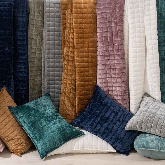 RECYCO Channel Box Stitch Velvet Quilt Set, Full Queen Size, Caramel Gold | - Image 6
