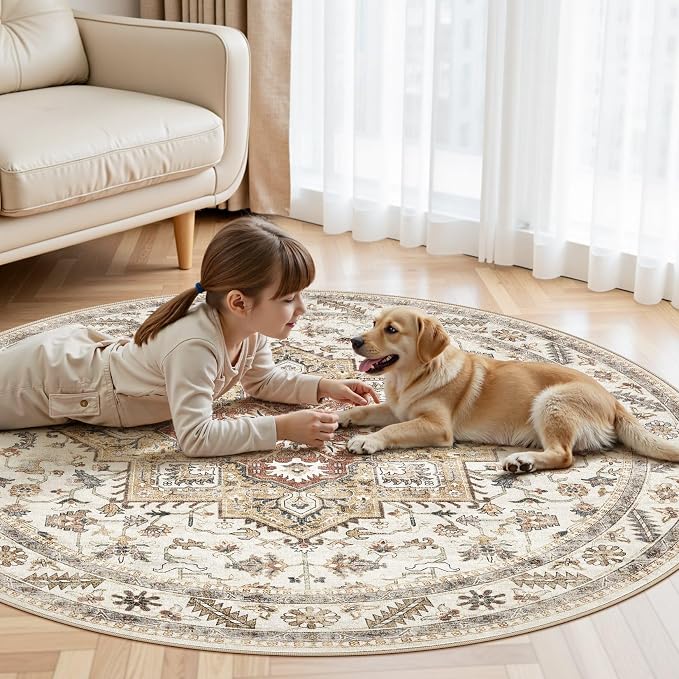cotiled 6ft Round Living Room Area Rug, Traditional, Dining Room, and Home - Image 8