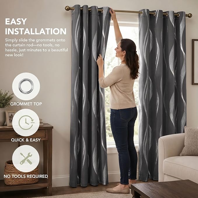 Deconovo Curtains for Living Room, Pattern Blackout Curtains 96 Inches Long | - Image 9
